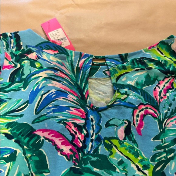 Lilly Pulitzer Fontaine Top Cotton 3/4 Sleeve Porto Blue In The Trees Size Large - Picture 4 of 7
